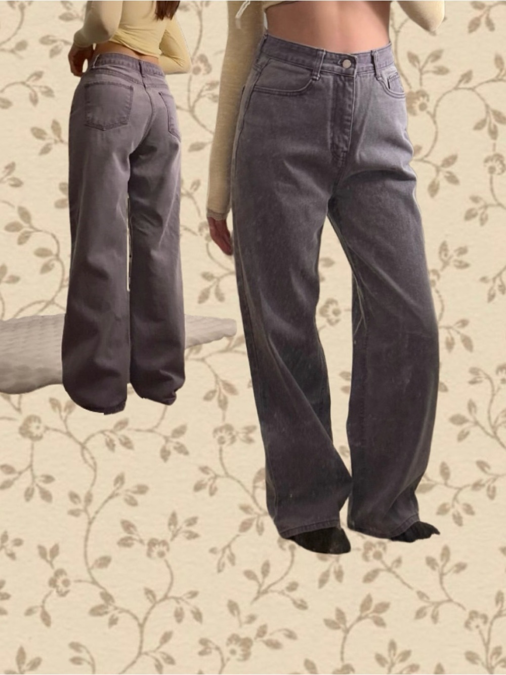 Vintage Grey-Lavender Wide Leg Jeans